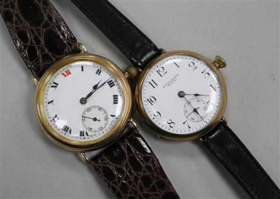 A gentlemans early 20th century 9ct gold Borgel cased manual wind wrist watch and one other wrist watch.